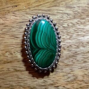 Pure Malachite Pin/Broach set in sterling silver.